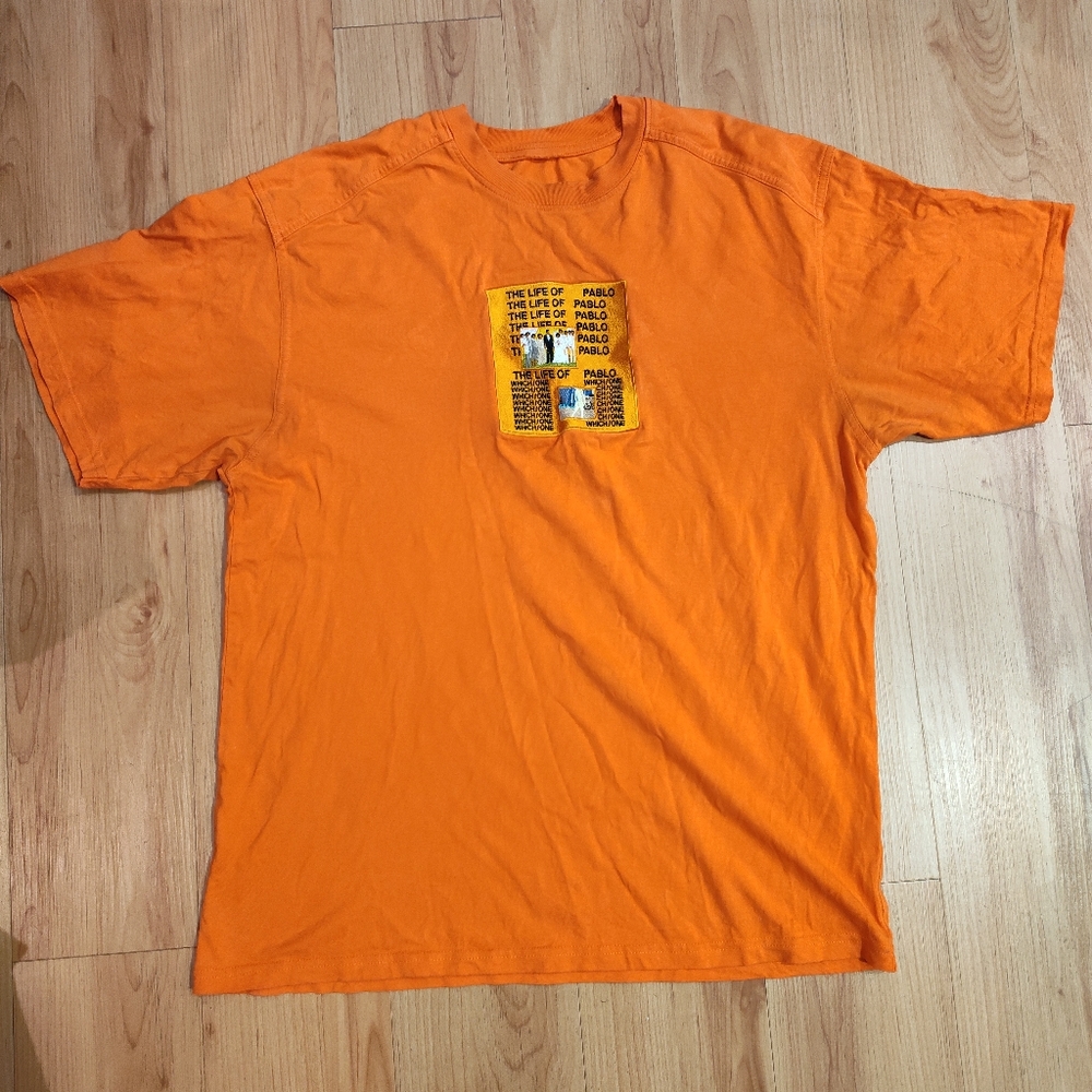 Kanye West Life Of Pablo Album Embroidered T-Shirt Orange Sz M / L Short Sleeve